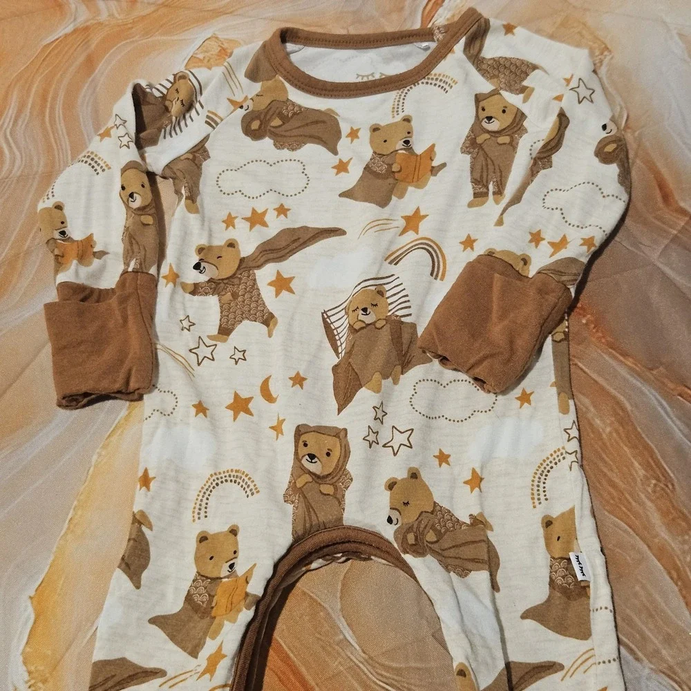 Little Sleepies Bearly Sleepy Crescent Zippy 0-3M Bamboo Pajamas